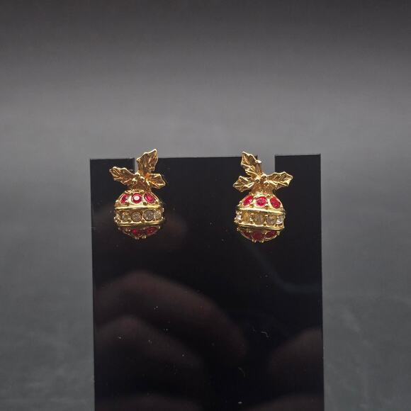 Avon 1993 Sparkling Christmas Ornament Earrings Studs Post Rhinestone Vintage - Picture 10 of 10